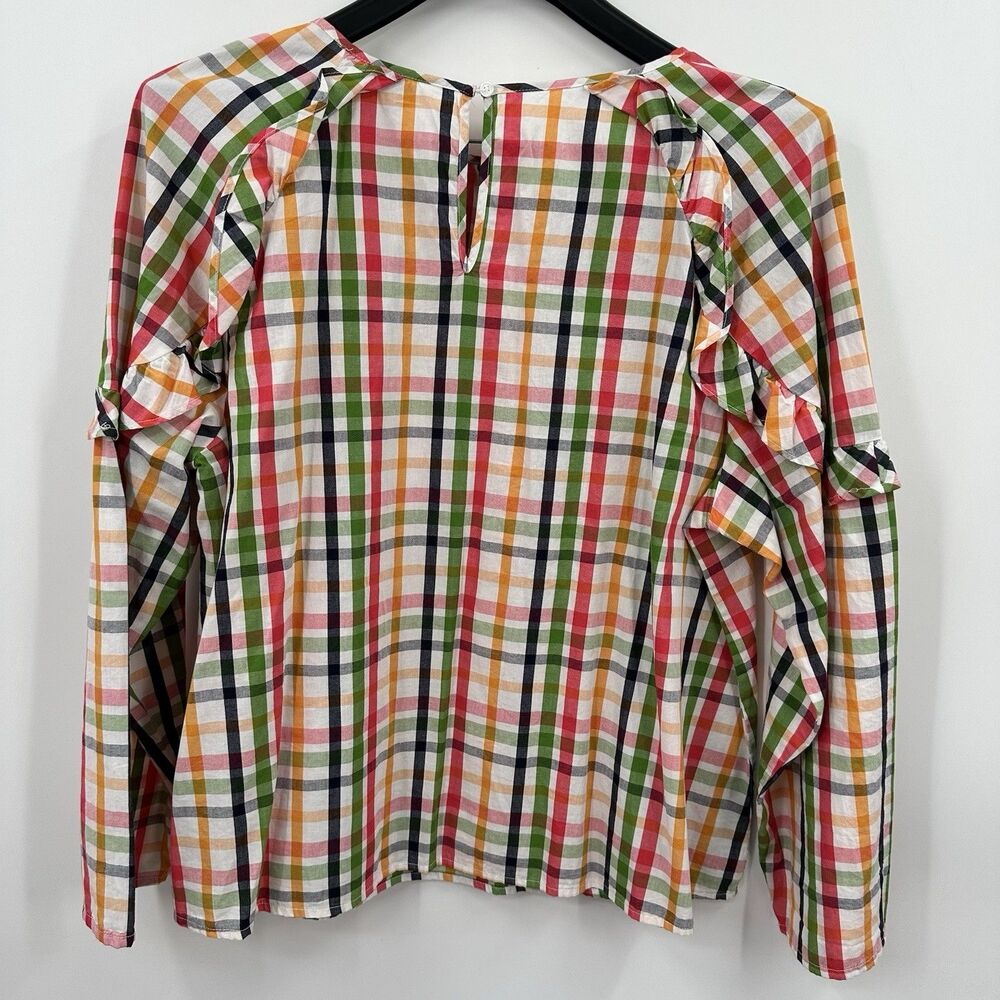 Crown & Ivy Top Size 2X Plaid Colorful Vibrant Ruffle Cotton Long Sleeve - Picture 4 of 8
